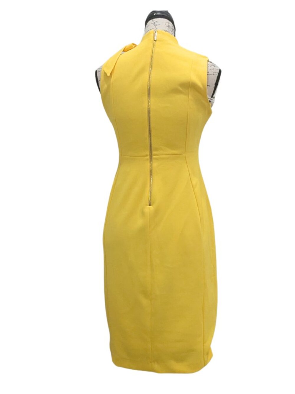 Calvin Klein Petite Yellow Bow Neck Sheath Dress 8P NWT - Picture 4 of 12